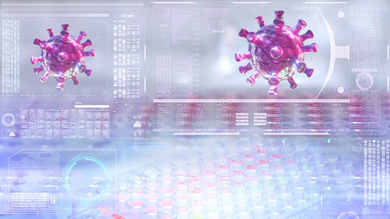 Covid-19 virus. science hologram technology analyzing of coronavirus in futuristic laboratory