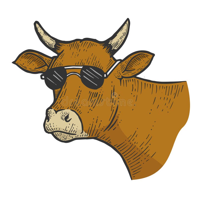 Cow Animal in Sunglasses Sketch Engraving Vector Stock Vector ...