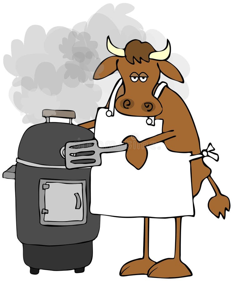 Cow cooking on a smoker