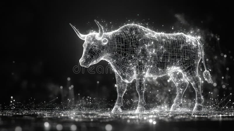 Cow is depicted in a digital image with a glowing, futuristic appearance royalty free stock photography