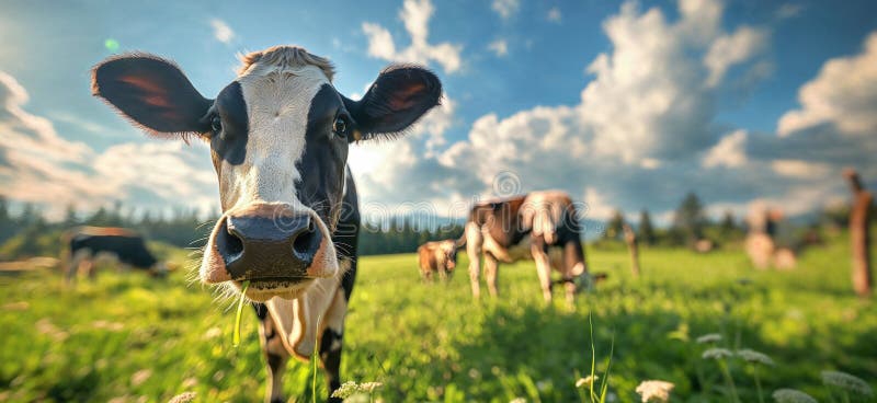 Cow in a flowering meadow. Cows in a pasture royalty free illustration