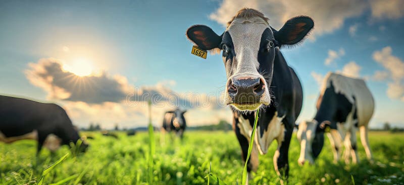 Cow in a flowering meadow. Cows in a pasture royalty free illustration