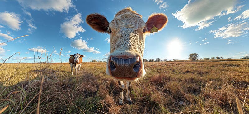 Cow in a flowering meadow. Cows in a pasture royalty free illustration