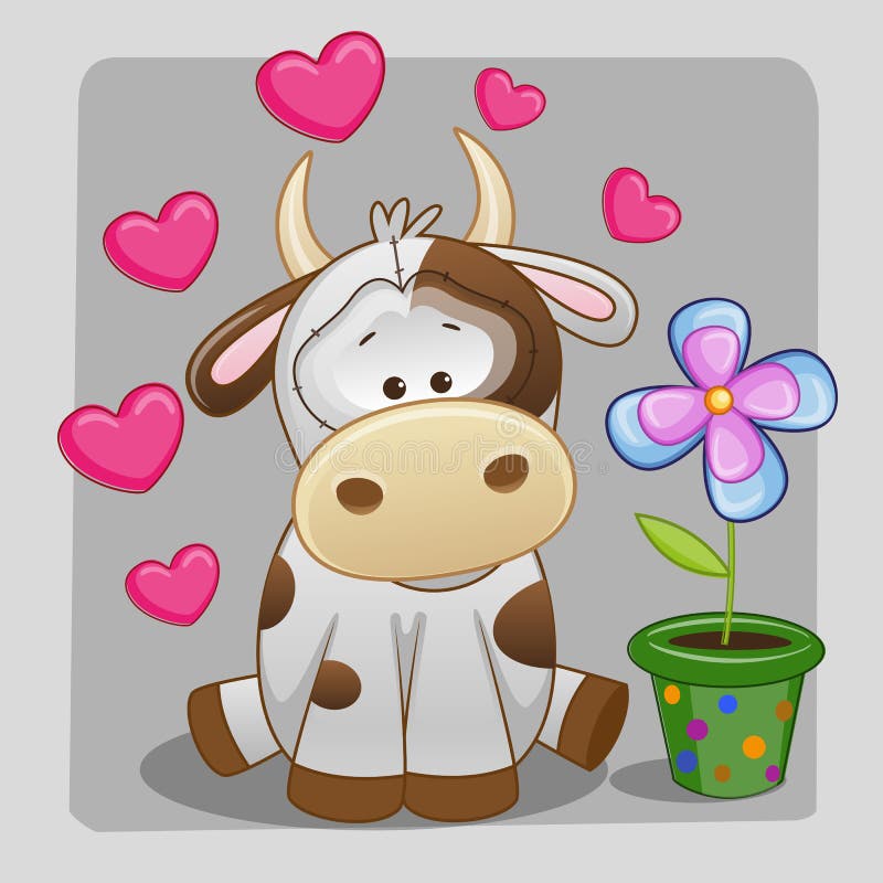 Blahoželanie Kravy so srdcom a kvet.