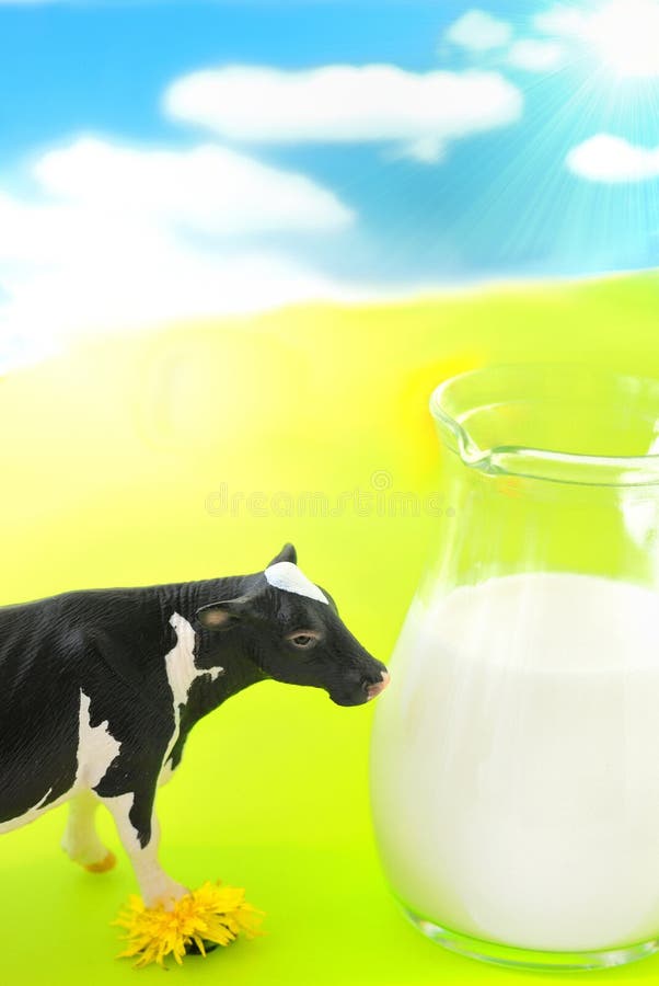 Cow and milk jug stock image. Image of healthy, glass 99673243