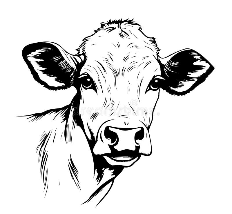 Cow Portrait Sketch Hand Drawn Farming and Cattle Breeding Stock Vector ...