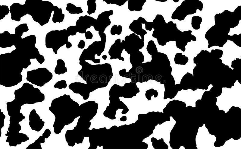 Cow skin texture, black and white spot repeated seamless pattern. Animal print dalmatian dog stains