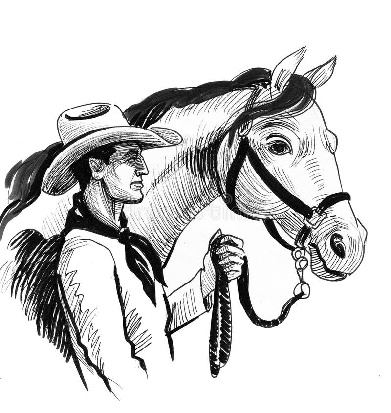 cowboy riding horse drawing