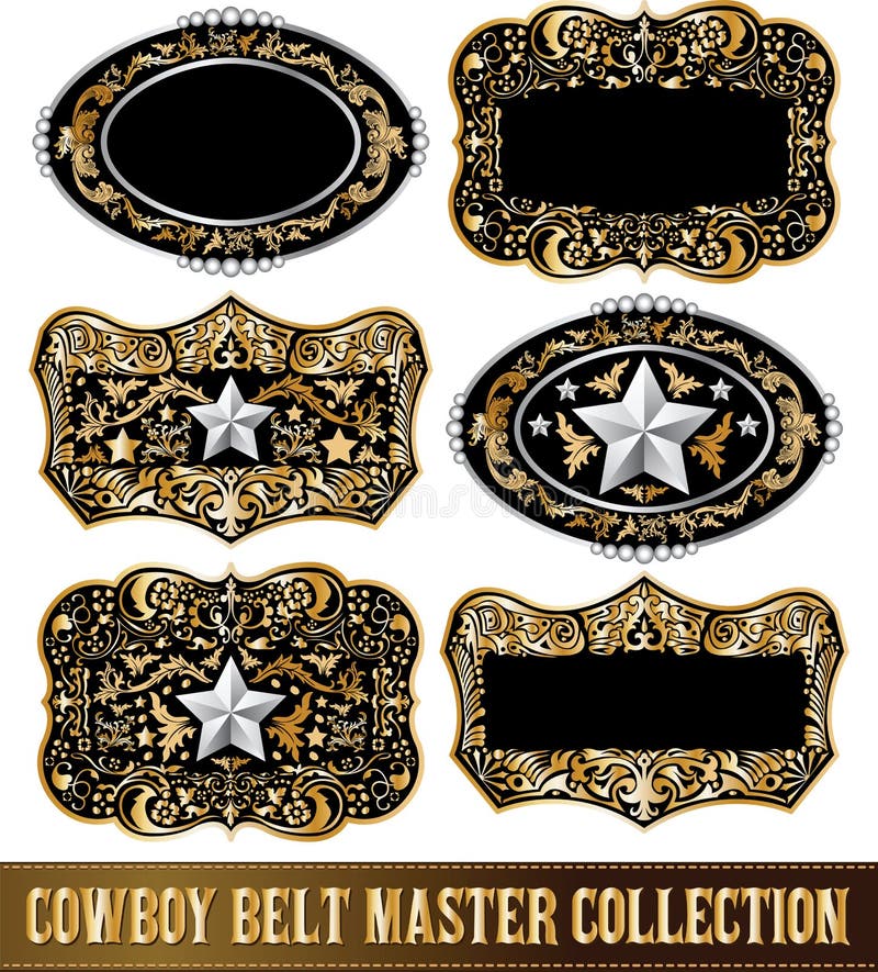 Cowboy Belt Buckle Vector Collection Set Design Stock Vector