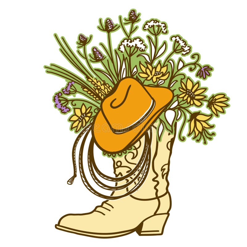 Cowgirl In Cowboy Hat And Shoes Stock Illustration - Illustration of ...