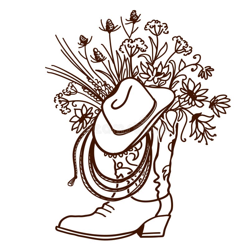 cowboy boots and hat coloring page