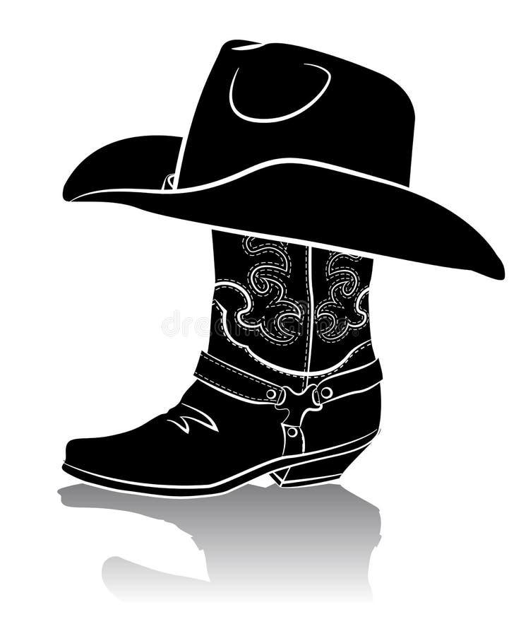 Cowboy Boot and Western Hat.Black Graphic Stock Vector - Illustration ...