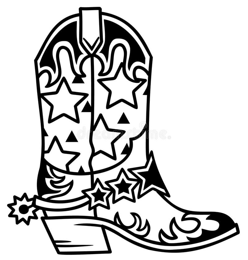 Cowboy Boot Western Stars Decoration. Vector Hand Drawn Illustration of ...