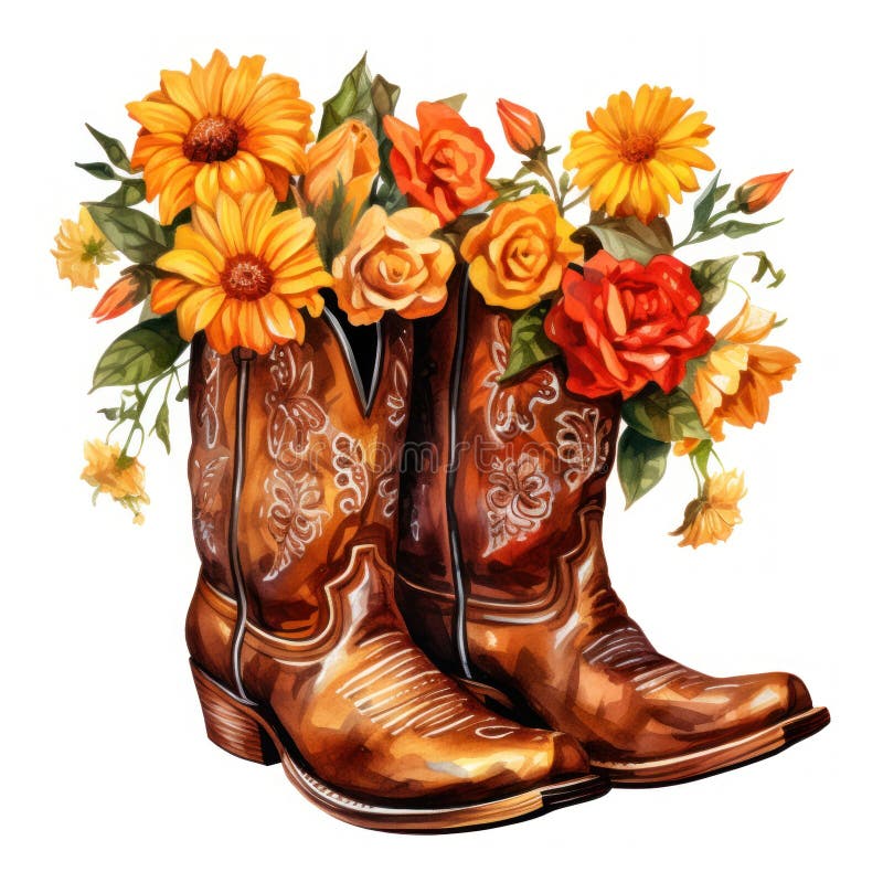 Cowboy Boots Flowers Stock Illustrations – 121 Cowboy Boots Flowers ...