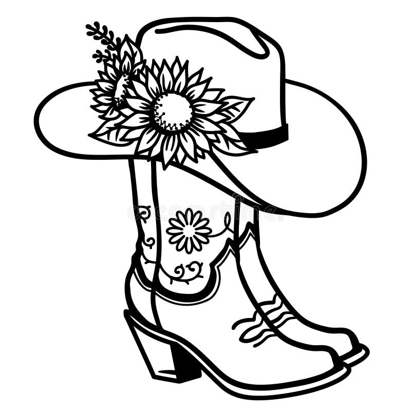 cowboy boots and hat coloring page