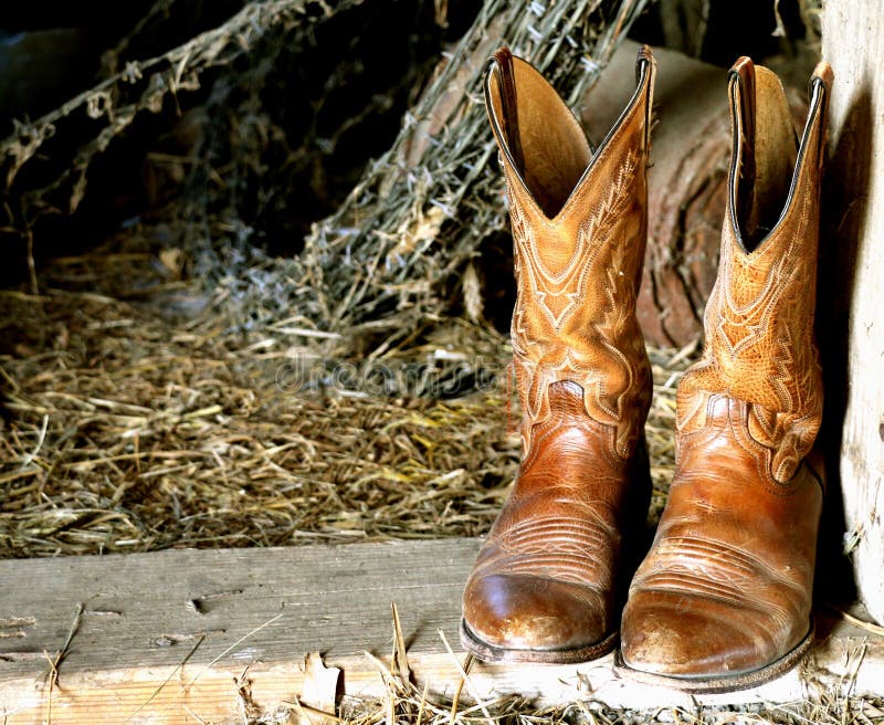 Boots and Straw in the Barn Stock Photo - Image of ranch, ranching ...