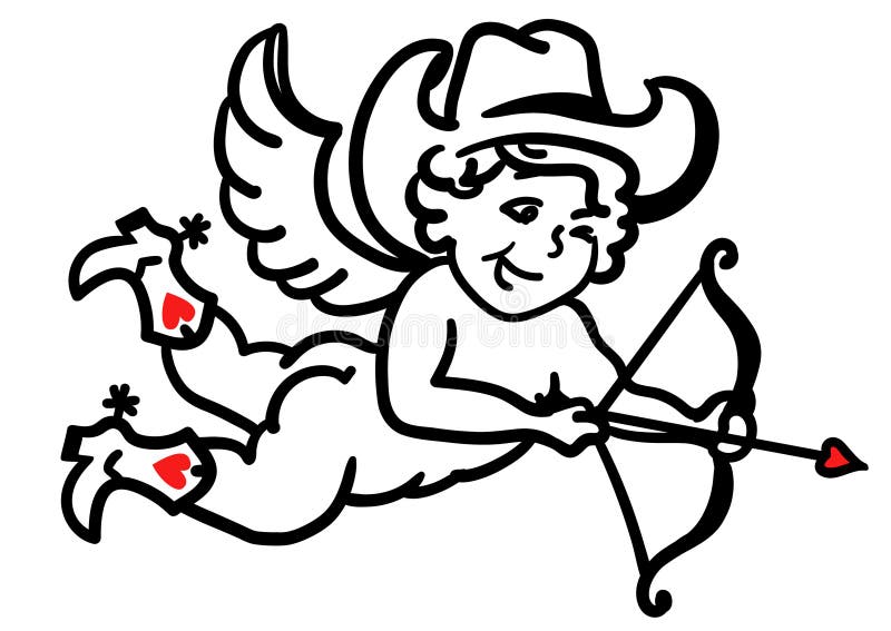 Cowboy Cupid Valentine day. Vector Love Angel with cowboy boots and cowboy hat illustration isolated on white for card, print or