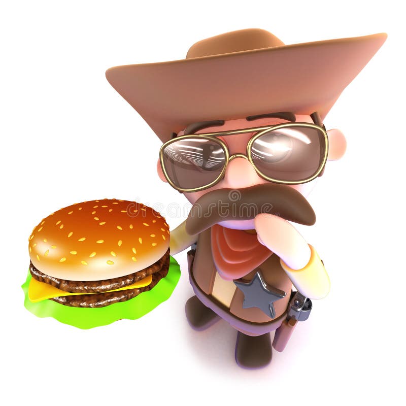 cowboy divertente del fumetto 3d che tiene un hamburger del formaggio royalty illustrazione gratis cowboy divertente del fumetto 3d che tiene un hamburger del formaggio royalty illustrazione gratis