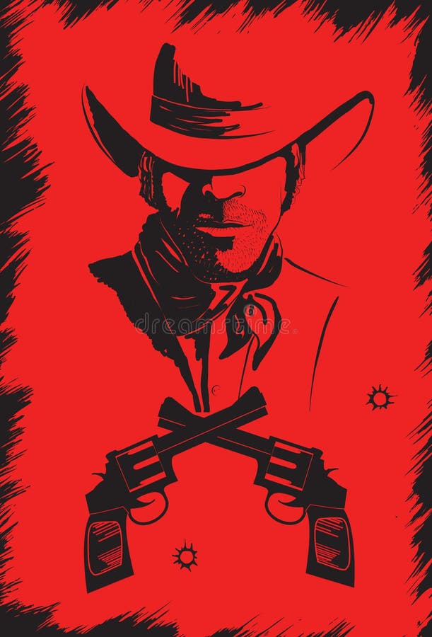 Cowboy in hat with guns. vector illustration Cowboy in hat with guns. vector illustration