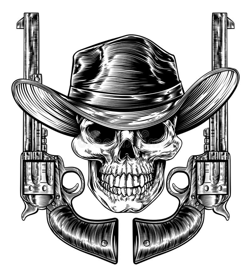 Cowboy Hat Skull and Pistols stock illustration Cowboy Hat Skull and Pistols stock illustration