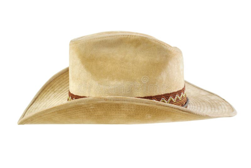 Suede cowboy hat, side view , isolated on white.