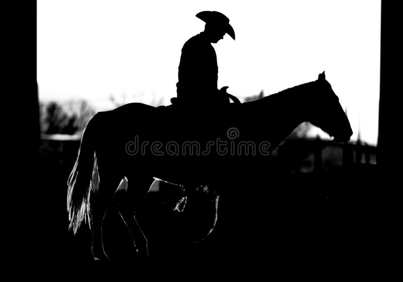 Cowboy Horse Silhouette (BW) royalty free stock images