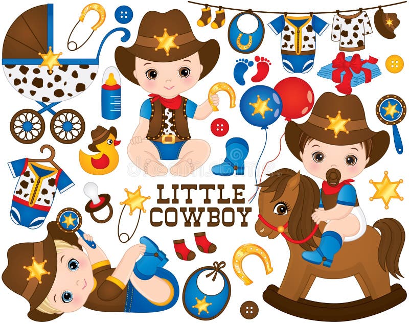 Cowboy Set de vecteur L'ensemble inclut de petits bébés garçon mignons habillés en tant que petits cowboys illustration libre de droits Cowboy Set de vecteur L'ensemble inclut de petits bébés garçon mignons habillés en tant que petits cowboys illustration libre de droits