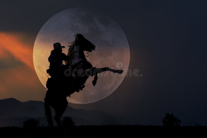 Cowboy silhouette on horseback with moon