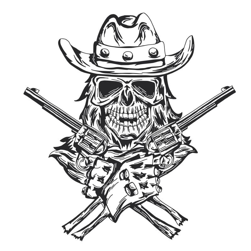 Cowboy Skull Ath The Hat With Two Guns At The Hands. Stock Vector ...