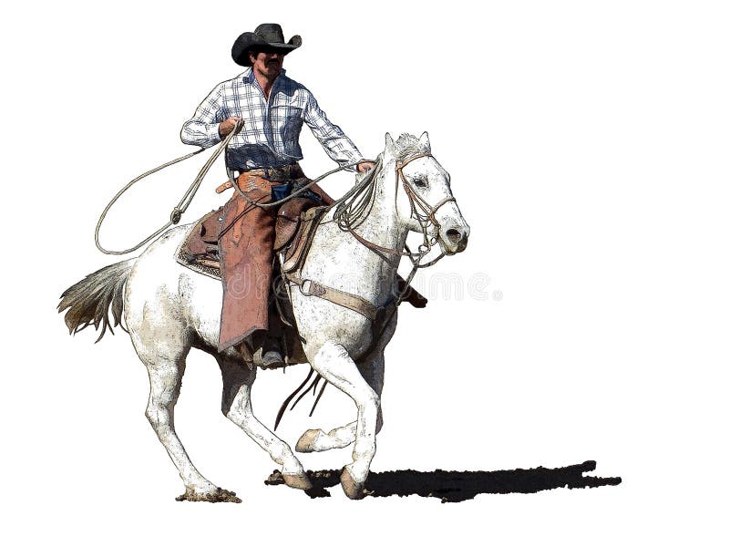 Cowboy On A White Horse Clipart Stock 