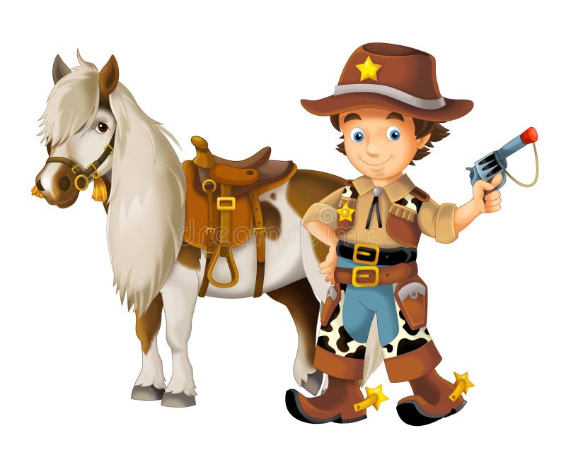 Cowgirl - cowboy - löst västra - illustration för barnen