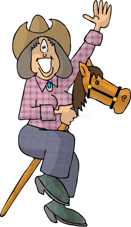 Download Cowgirl Riding A Stick Pony Stock Illustration - Illustration of female, wave: 47277