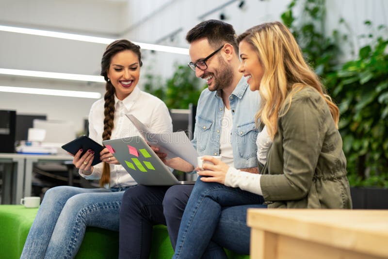 Coworkers team working new startup project at modern office. Business meeting concept. stock images Coworkers team working new startup project at modern office. Business meeting concept. stock images