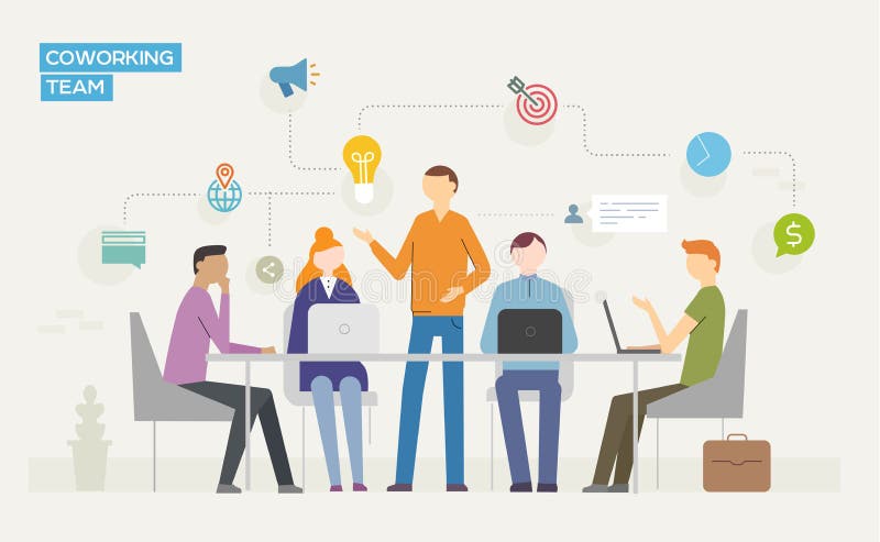 Coworking. Business concept with young people using laptops stock illustration