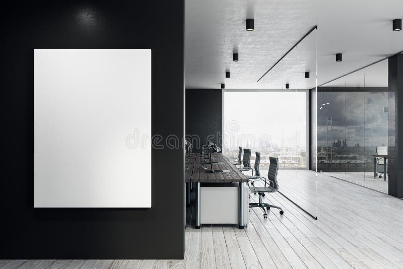 Coworking-Büro mit leerer Anschlagtafel stock abbildung Coworking-Büro mit leerer Anschlagtafel stock abbildung
