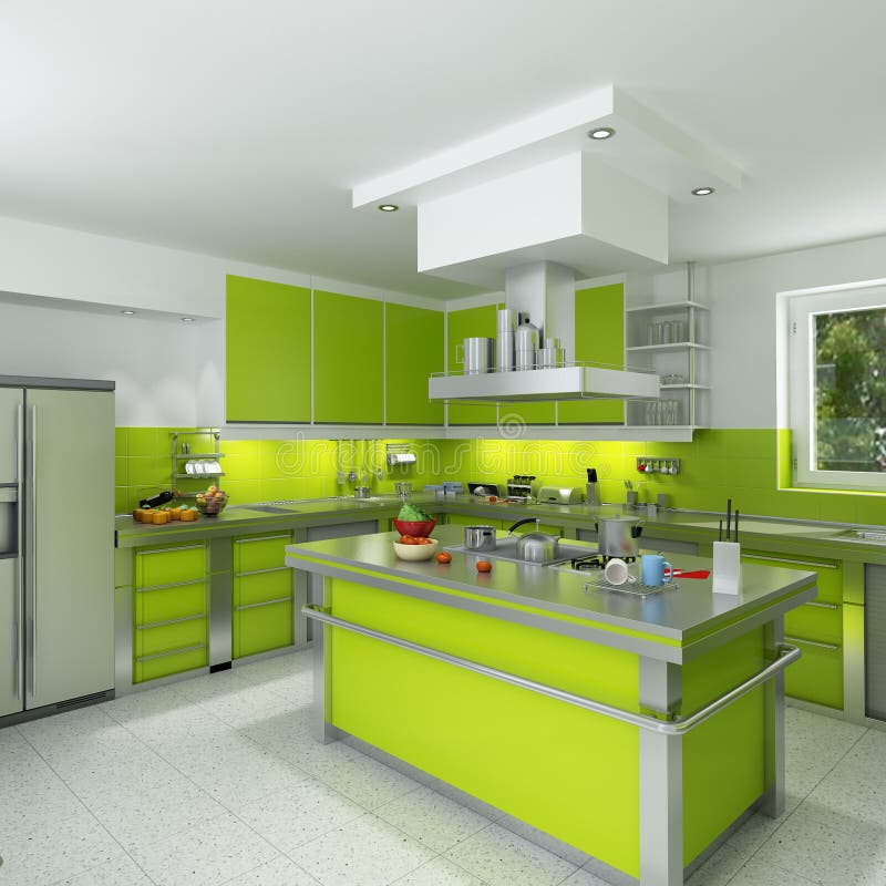 Cozinha verde moderna ilustração do vetor Cozinha verde moderna ilustração do vetor