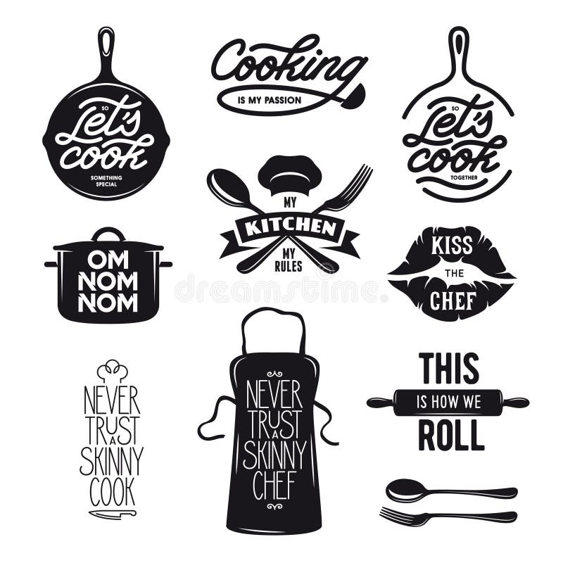 Cozinhando grupo relacionado da tipografia Citações sobre a cozinha Ilustração do vetor do vintage ilustração stock Cozinhando grupo relacionado da tipografia Citações sobre a cozinha Ilustração do vetor do vintage ilustração stock