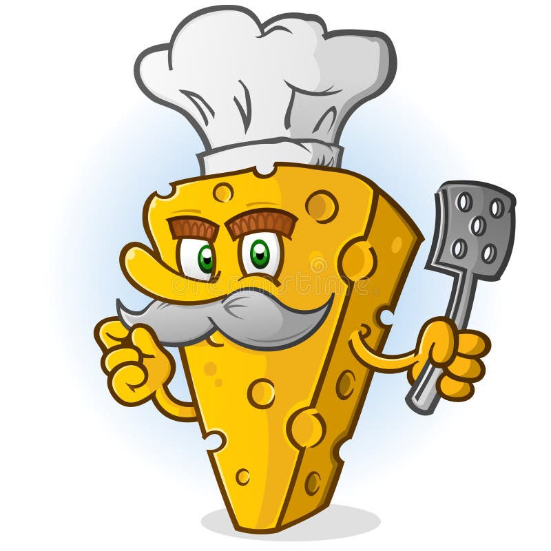 Cozinheiro chefe Cartoon Character do queijo com o bigode que guarda uma espátula ilustração royalty free Cozinheiro chefe Cartoon Character do queijo com o bigode que guarda uma espátula ilustração royalty free