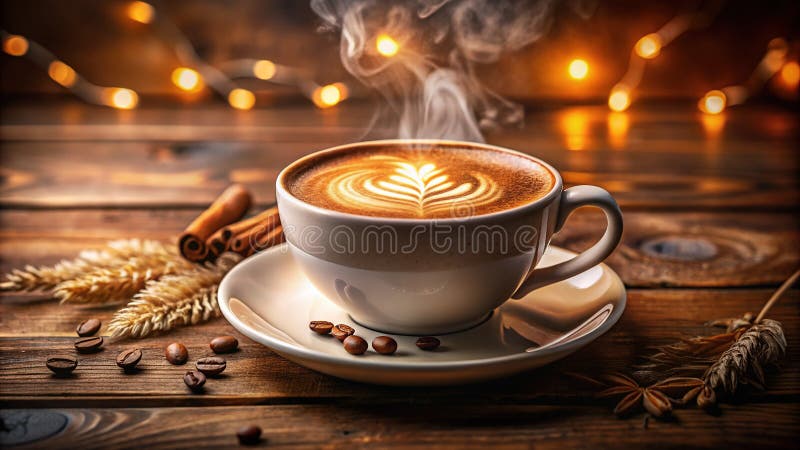 Cozy Autumn Creamy Oat Milk Cappuccino in un bar Rustic illustrazione di stock