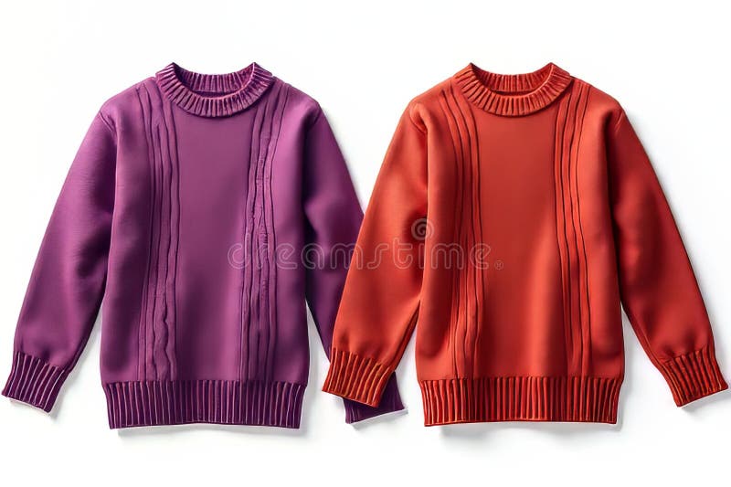 Cozy Autumn Knitted Sweaters for Kids Two Adorable Purple and Rust Pullovers Perfect for Fall and Winter vector illustration