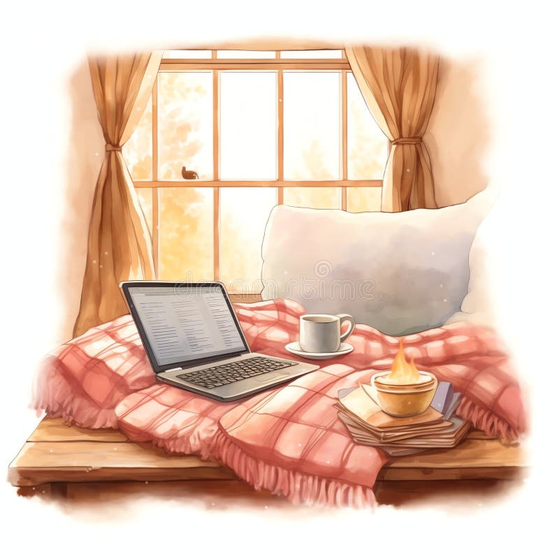 Cozy Blanket and Laptop Work Office Background Stock Photo Image of
