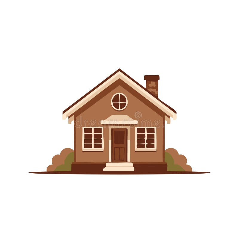 Cozy Brown House with Chimney and Round Window Vector Illustration royalty free illustration