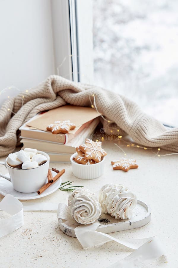 Cozy Christmas Aesthetics Background - White Marshmallows, Hot Cocoa ...