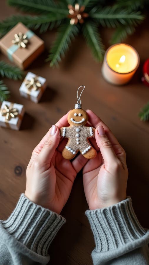 Cozy christmas gingerbread decoration and gift preparation scene stock photos