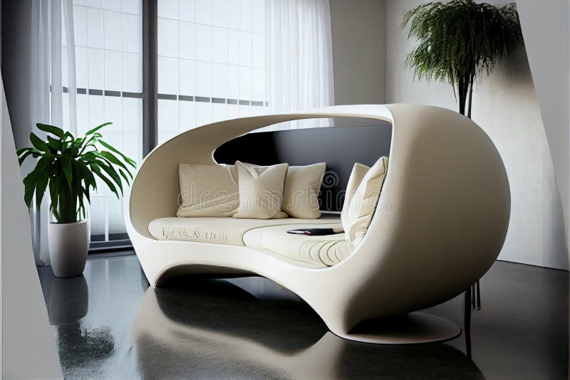 Cozy Ergonomic Sofa in the Bright Interior of the Future Stock Photo