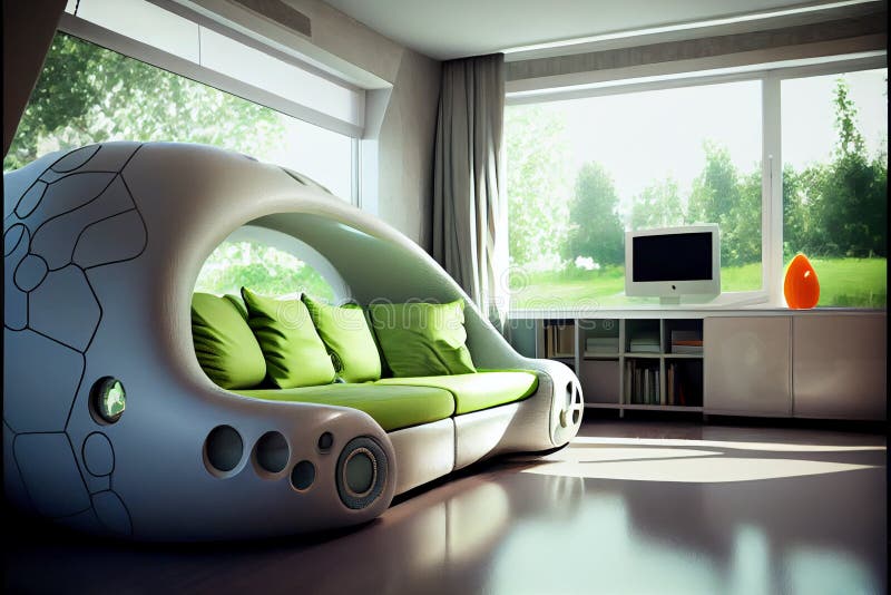 Cozy Ergonomic Sofa in the Bright Interior of the Future Stock Image