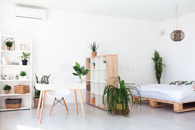 Cozy Interior Design of Modern Studio Apartment in Scandinavian Style. a  Spacious Huge Room in Light Colors with Wooden Stock Photo - Image of  light, luxury: 150703608