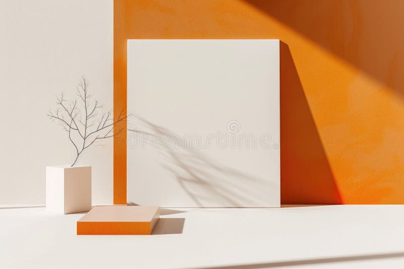 Cozy interior scene with a white and orange room featuring a plant in a vase stock image