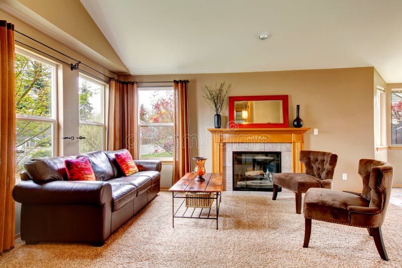Cozy living room with fireplace stock photo Cozy living room with fireplace stock photo
