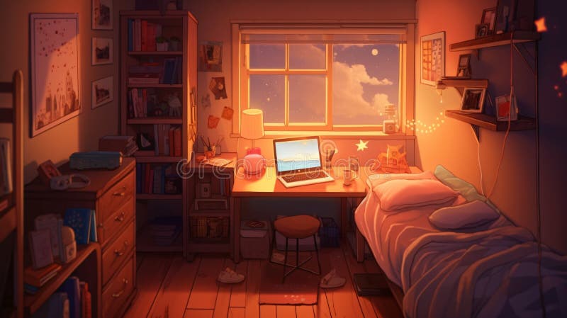 Cozy Lofi Room Workstation, Wallpaper Background Illustration, Design ...